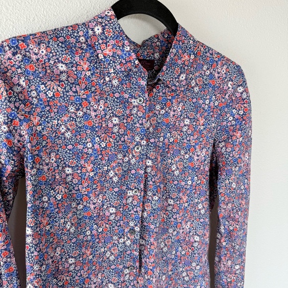 J. Crew Liberty Kayoko Floral Slim Perfect Shirt Deep Blue Multi Casual 0 - Picture 4 of 13